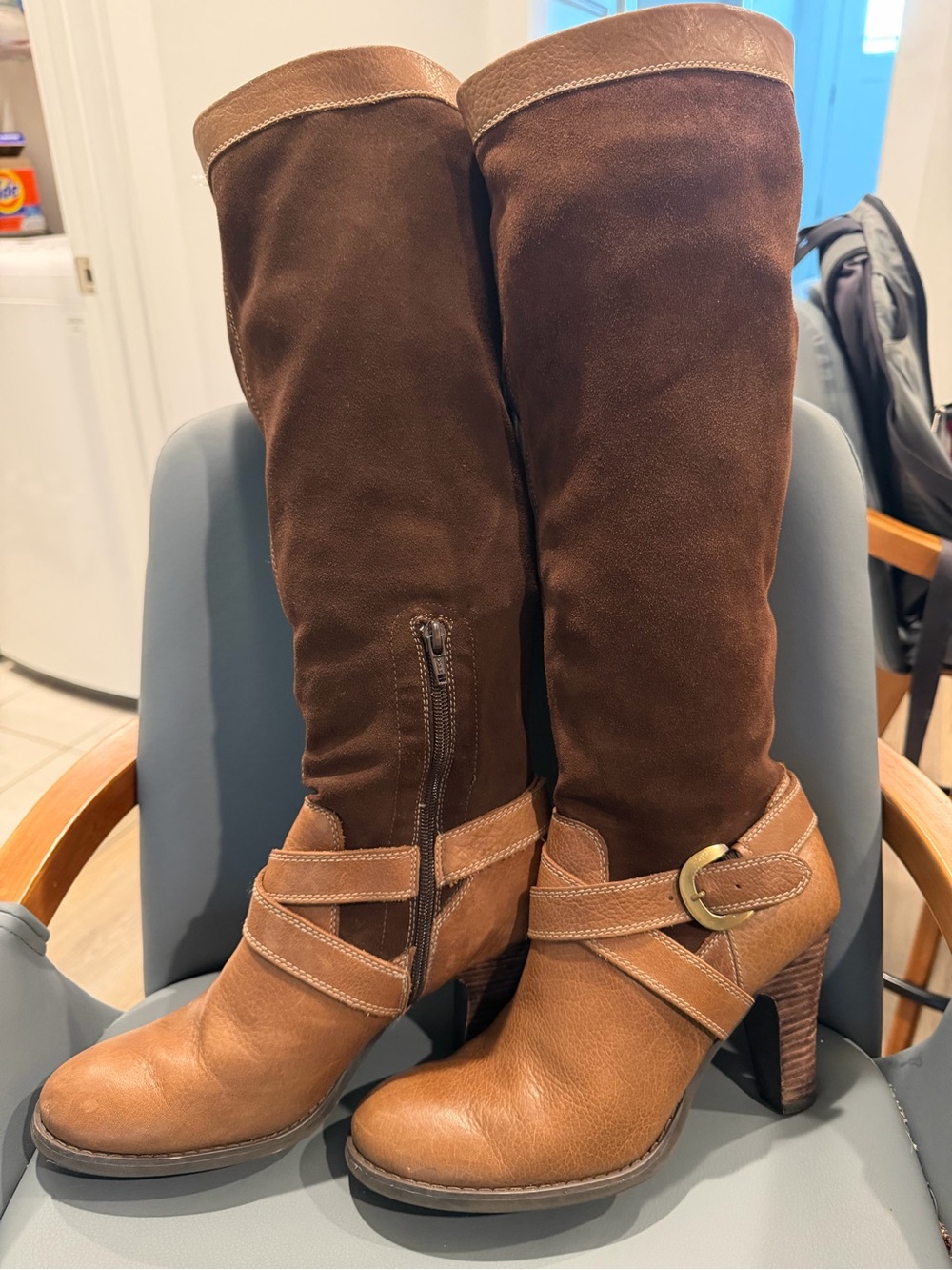 Relativity Two-Tone Brown Leather & Suede Knee Boots